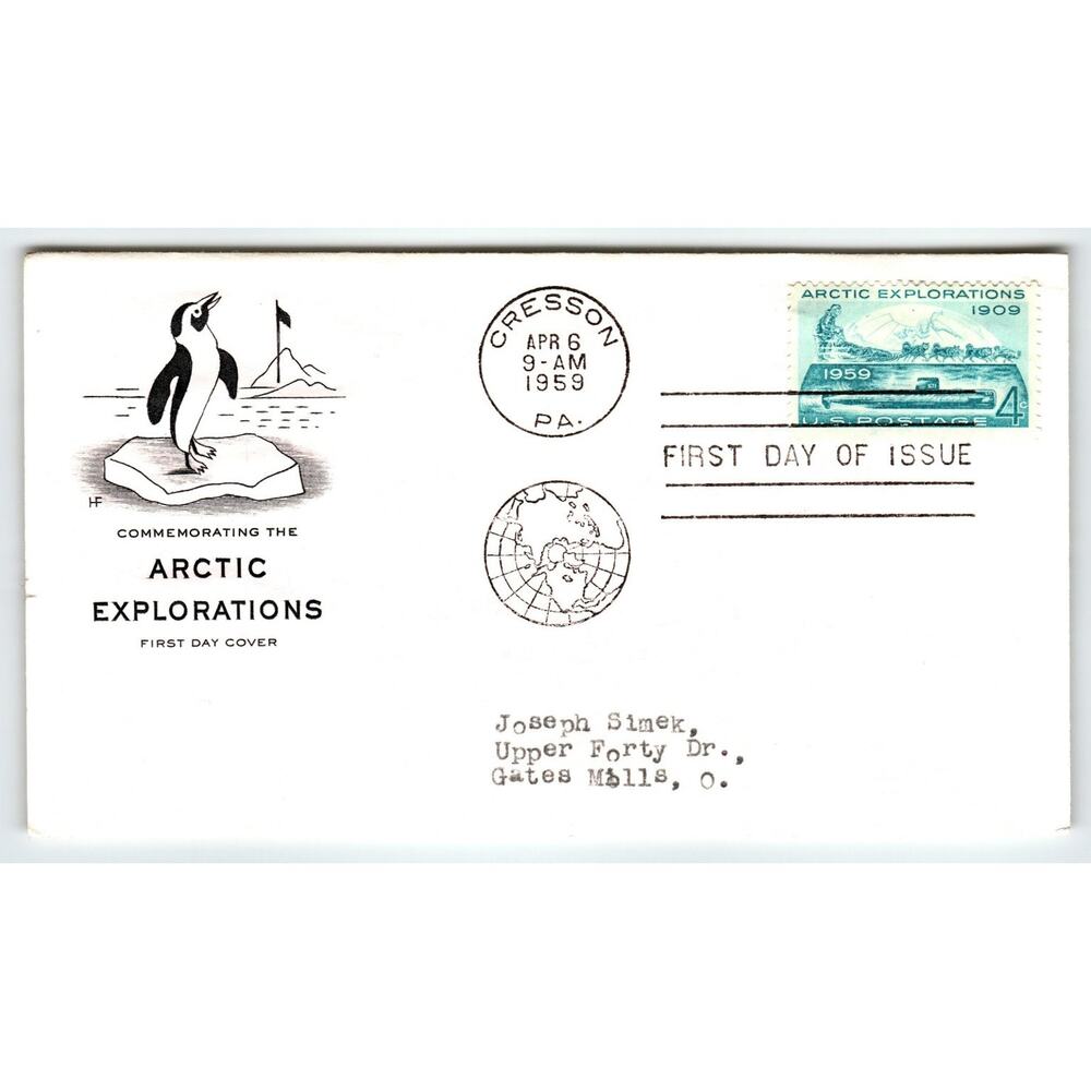 Scott #1106 1959 Arctic Explorations First Day Cover FDC Cresson PA Penguin Ice